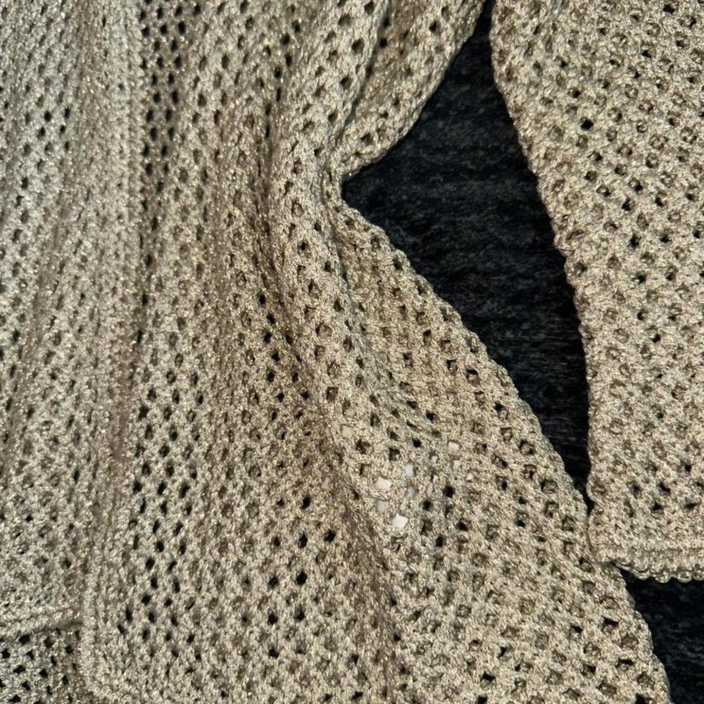 Vintage Chico's taupe metallic crochet knit open cardigan - Picture 3 of 7